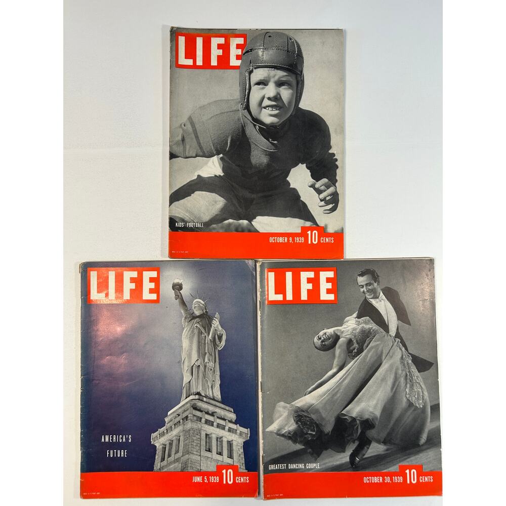 LIFE Magazine Lot 3 1939 Football Statue Liberty Dancing WWII Era